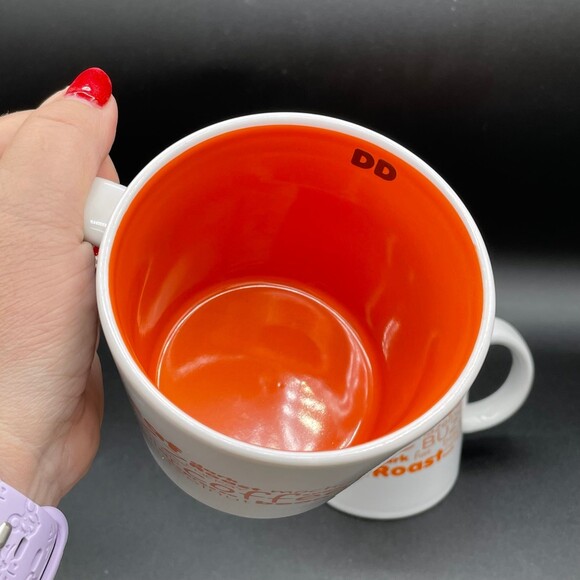 His Hers Dunkin' Donuts DD Pair of 2011 White Orange Coffee Mugs 14 oz. Words - Picture 4 of 7